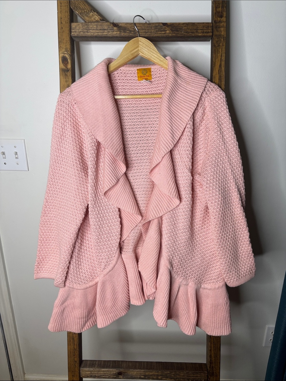 Ruby Rd. Soft Pink Ruffle Open-Front Cardigan Size 1X
